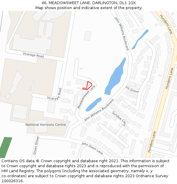 46, MEADOWSWEET LANE, DARLINGTON, DL1 1GX: Location map and indicative extent of plot