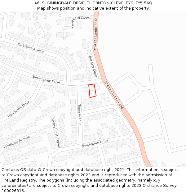 46, SUNNINGDALE DRIVE, THORNTON-CLEVELEYS, FY5 5AQ: Location map and indicative extent of plot