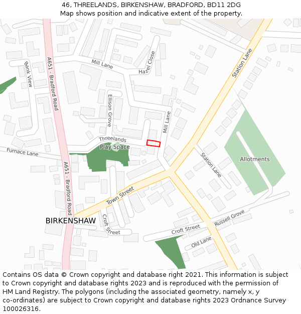 46, THREELANDS, BIRKENSHAW, BRADFORD, BD11 2DG: Location map and indicative extent of plot