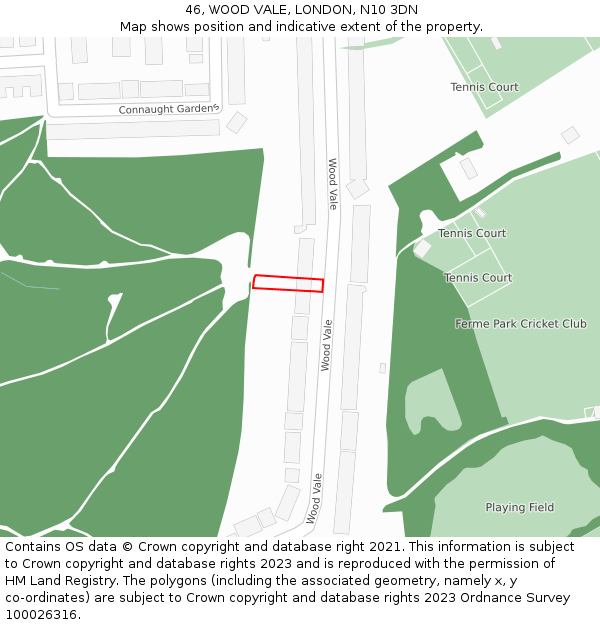 46, WOOD VALE, LONDON, N10 3DN: Location map and indicative extent of plot