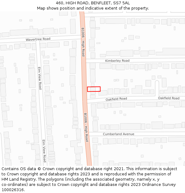 460, HIGH ROAD, BENFLEET, SS7 5AL: Location map and indicative extent of plot