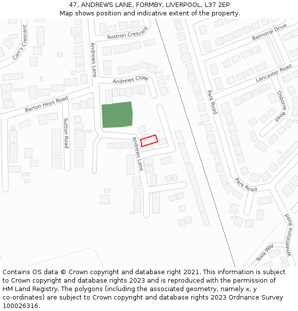 47, ANDREWS LANE, FORMBY, LIVERPOOL, L37 2EP: Location map and indicative extent of plot