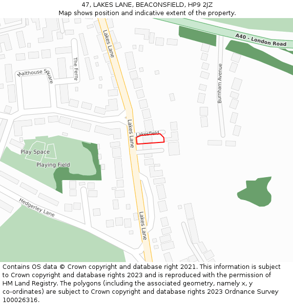 47, LAKES LANE, BEACONSFIELD, HP9 2JZ: Location map and indicative extent of plot