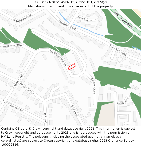 47, LOCKINGTON AVENUE, PLYMOUTH, PL3 5QG: Location map and indicative extent of plot