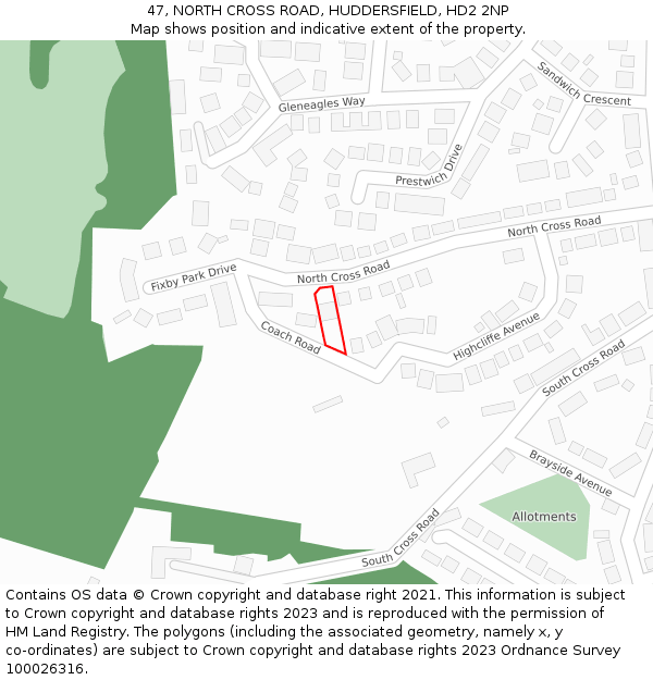 47, NORTH CROSS ROAD, HUDDERSFIELD, HD2 2NP: Location map and indicative extent of plot