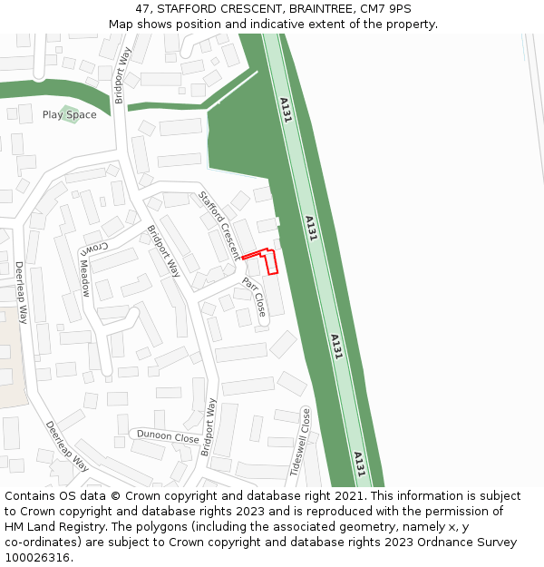 47, STAFFORD CRESCENT, BRAINTREE, CM7 9PS: Location map and indicative extent of plot