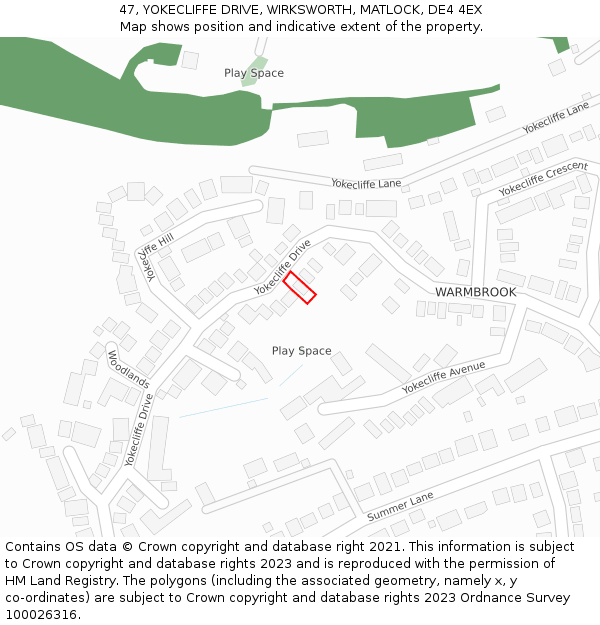 47, YOKECLIFFE DRIVE, WIRKSWORTH, MATLOCK, DE4 4EX: Location map and indicative extent of plot