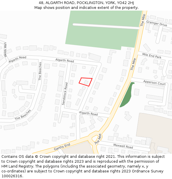 48, ALGARTH ROAD, POCKLINGTON, YORK, YO42 2HJ: Location map and indicative extent of plot