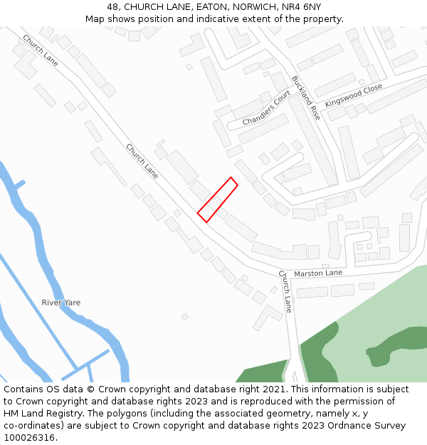 48, CHURCH LANE, EATON, NORWICH, NR4 6NY: Location map and indicative extent of plot