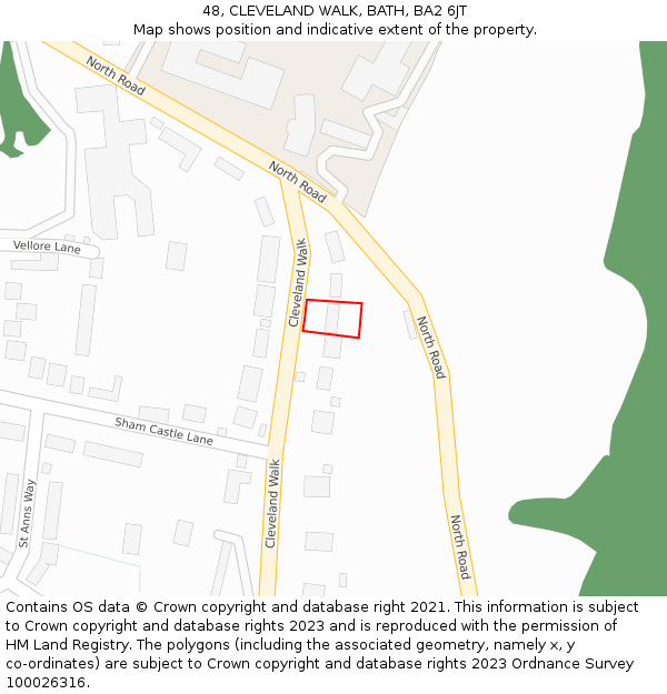 48, CLEVELAND WALK, BATH, BA2 6JT: Location map and indicative extent of plot