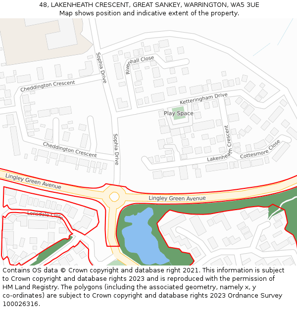 48, LAKENHEATH CRESCENT, GREAT SANKEY, WARRINGTON, WA5 3UE: Location map and indicative extent of plot