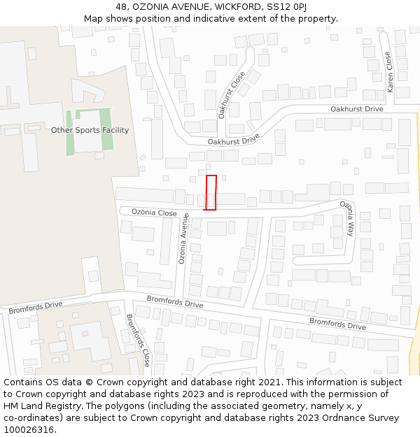 48, OZONIA AVENUE, WICKFORD, SS12 0PJ: Location map and indicative extent of plot