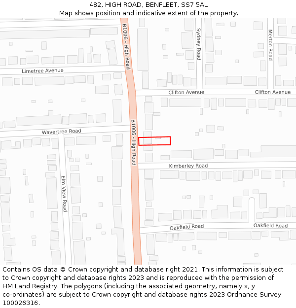 482, HIGH ROAD, BENFLEET, SS7 5AL: Location map and indicative extent of plot