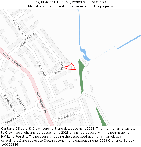 49, BEACONHILL DRIVE, WORCESTER, WR2 6DR: Location map and indicative extent of plot