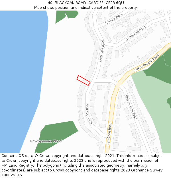 49, BLACKOAK ROAD, CARDIFF, CF23 6QU: Location map and indicative extent of plot