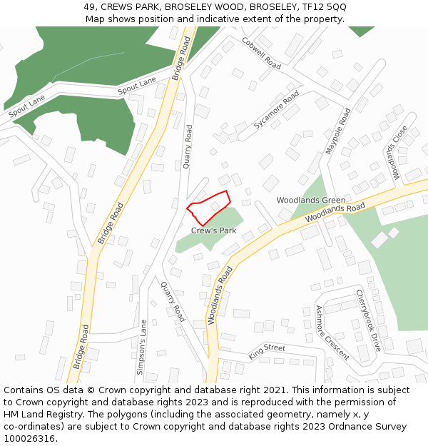 49, CREWS PARK, BROSELEY WOOD, BROSELEY, TF12 5QQ: Location map and indicative extent of plot