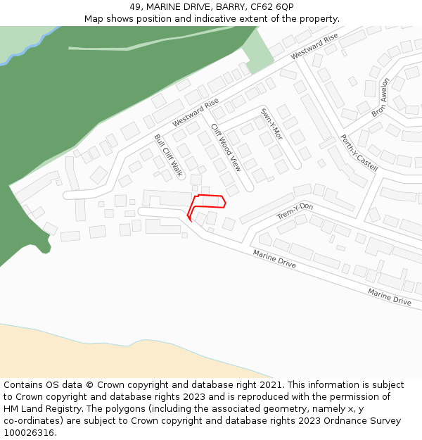 49, MARINE DRIVE, BARRY, CF62 6QP: Location map and indicative extent of plot