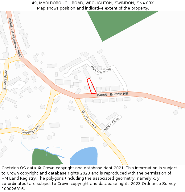 49, MARLBOROUGH ROAD, WROUGHTON, SWINDON, SN4 0RX: Location map and indicative extent of plot