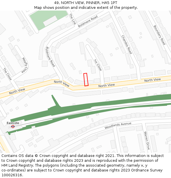 49, NORTH VIEW, PINNER, HA5 1PT: Location map and indicative extent of plot