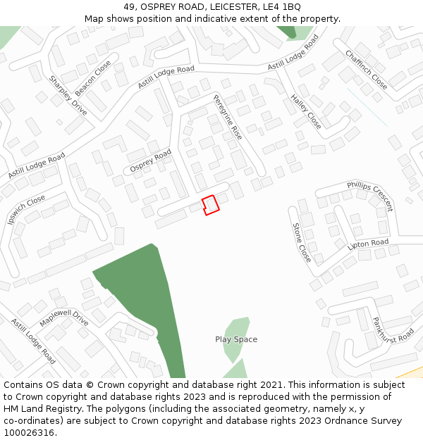 49, OSPREY ROAD, LEICESTER, LE4 1BQ: Location map and indicative extent of plot