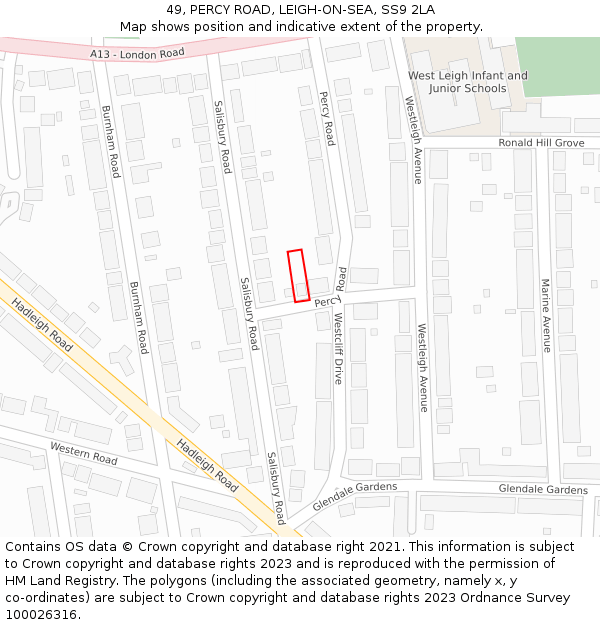 49, PERCY ROAD, LEIGH-ON-SEA, SS9 2LA: Location map and indicative extent of plot