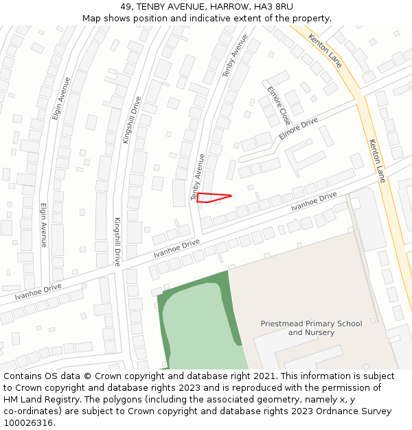 49, TENBY AVENUE, HARROW, HA3 8RU: Location map and indicative extent of plot