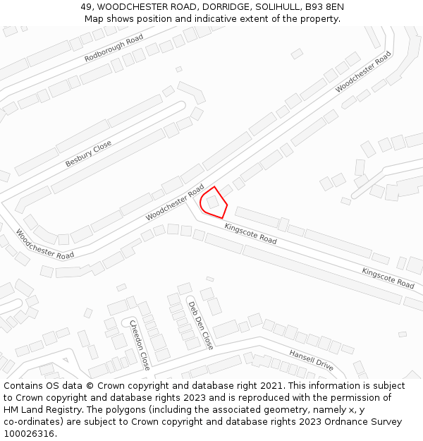 49, WOODCHESTER ROAD, DORRIDGE, SOLIHULL, B93 8EN: Location map and indicative extent of plot