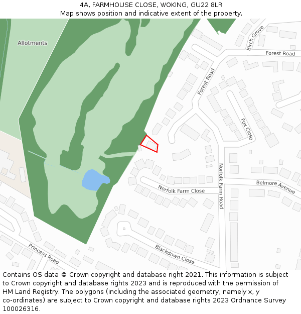 4A, FARMHOUSE CLOSE, WOKING, GU22 8LR: Location map and indicative extent of plot