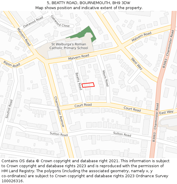 5, BEATTY ROAD, BOURNEMOUTH, BH9 3DW: Location map and indicative extent of plot