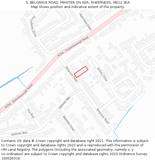 5, BELGRAVE ROAD, MINSTER ON SEA, SHEERNESS, ME12 3EA: Location map and indicative extent of plot