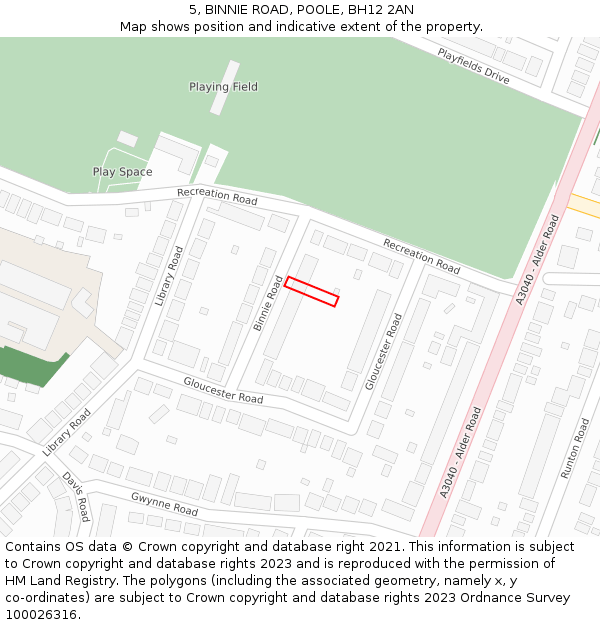 5, BINNIE ROAD, POOLE, BH12 2AN: Location map and indicative extent of plot