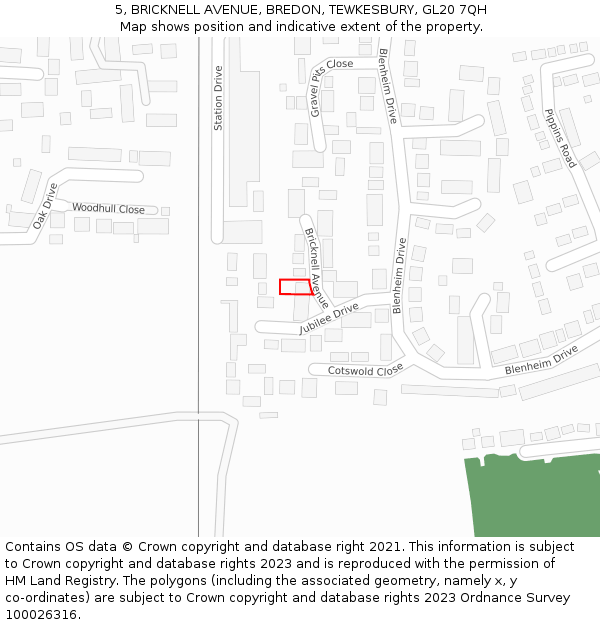 5, BRICKNELL AVENUE, BREDON, TEWKESBURY, GL20 7QH: Location map and indicative extent of plot