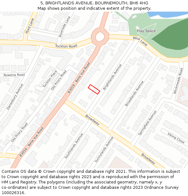 5, BRIGHTLANDS AVENUE, BOURNEMOUTH, BH6 4HG: Location map and indicative extent of plot