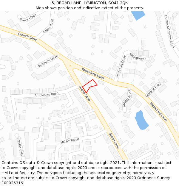 5, BROAD LANE, LYMINGTON, SO41 3QN: Location map and indicative extent of plot