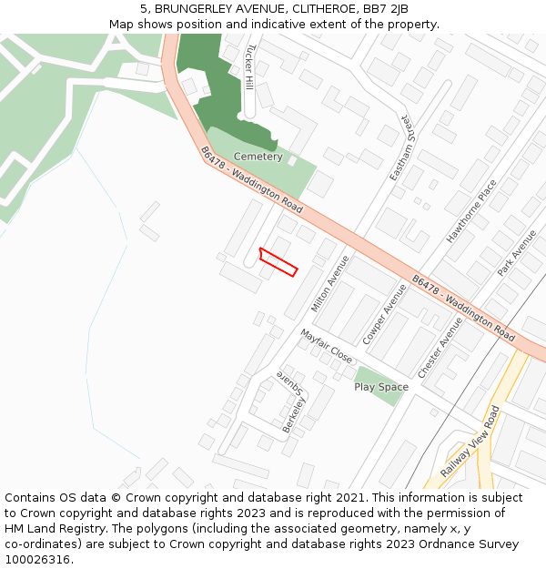 5, BRUNGERLEY AVENUE, CLITHEROE, BB7 2JB: Location map and indicative extent of plot