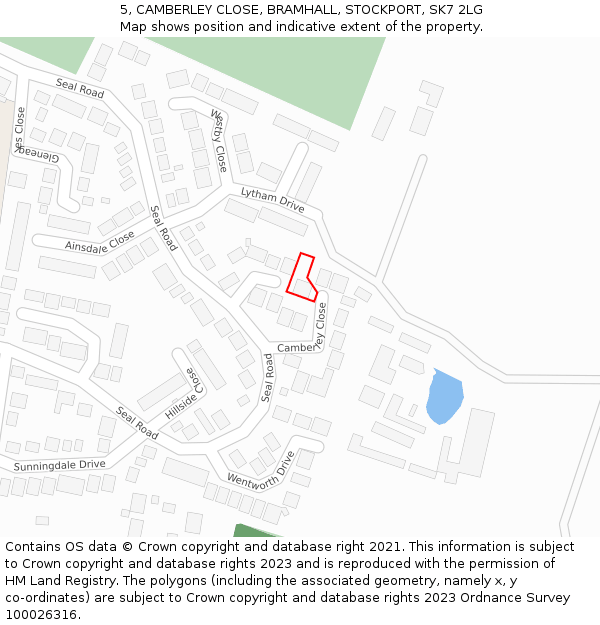 5, CAMBERLEY CLOSE, BRAMHALL, STOCKPORT, SK7 2LG: Location map and indicative extent of plot