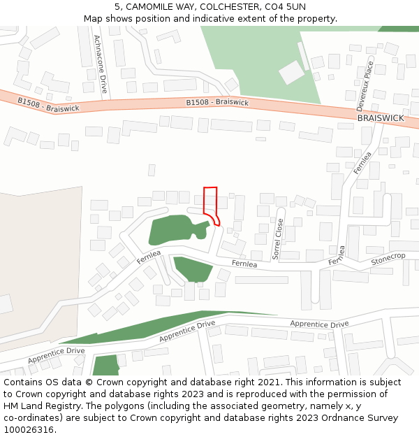 5, CAMOMILE WAY, COLCHESTER, CO4 5UN: Location map and indicative extent of plot