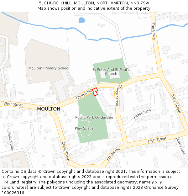 5, CHURCH HILL, MOULTON, NORTHAMPTON, NN3 7SW: Location map and indicative extent of plot