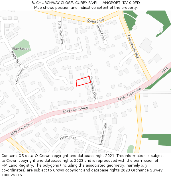 5, CHURCHWAY CLOSE, CURRY RIVEL, LANGPORT, TA10 0ED: Location map and indicative extent of plot