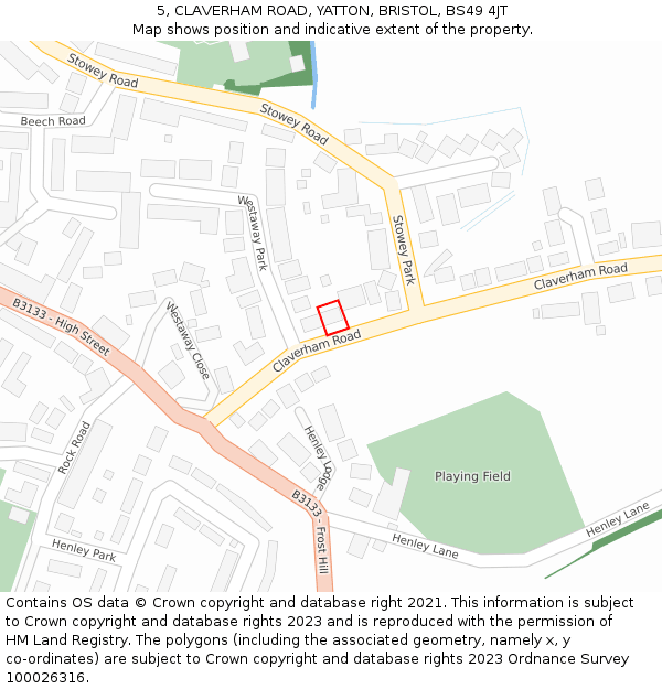 5, CLAVERHAM ROAD, YATTON, BRISTOL, BS49 4JT: Location map and indicative extent of plot