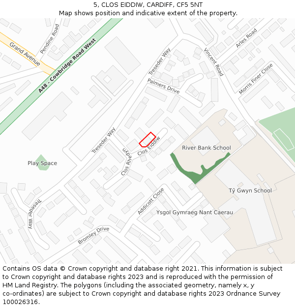 5, CLOS EIDDIW, CARDIFF, CF5 5NT: Location map and indicative extent of plot