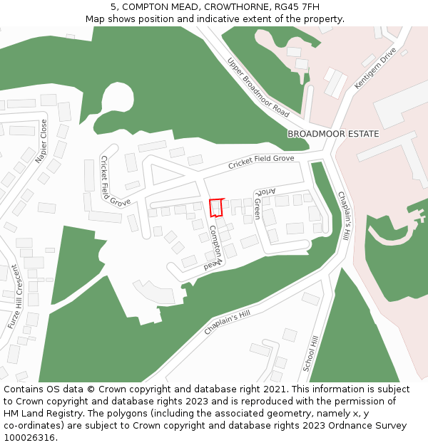 5, COMPTON MEAD, CROWTHORNE, RG45 7FH: Location map and indicative extent of plot