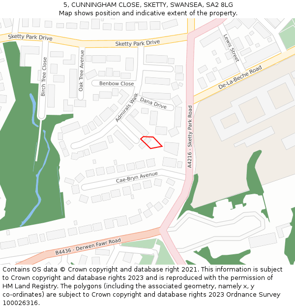 5, CUNNINGHAM CLOSE, SKETTY, SWANSEA, SA2 8LG: Location map and indicative extent of plot