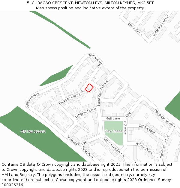 5, CURACAO CRESCENT, NEWTON LEYS, MILTON KEYNES, MK3 5PT: Location map and indicative extent of plot