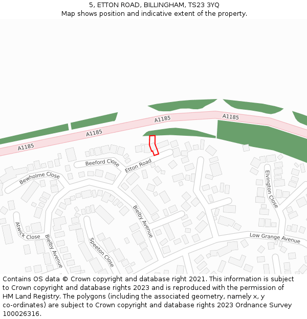 5, ETTON ROAD, BILLINGHAM, TS23 3YQ: Location map and indicative extent of plot