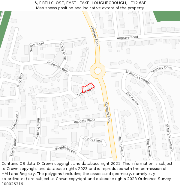 5, FIRTH CLOSE, EAST LEAKE, LOUGHBOROUGH, LE12 6AE: Location map and indicative extent of plot