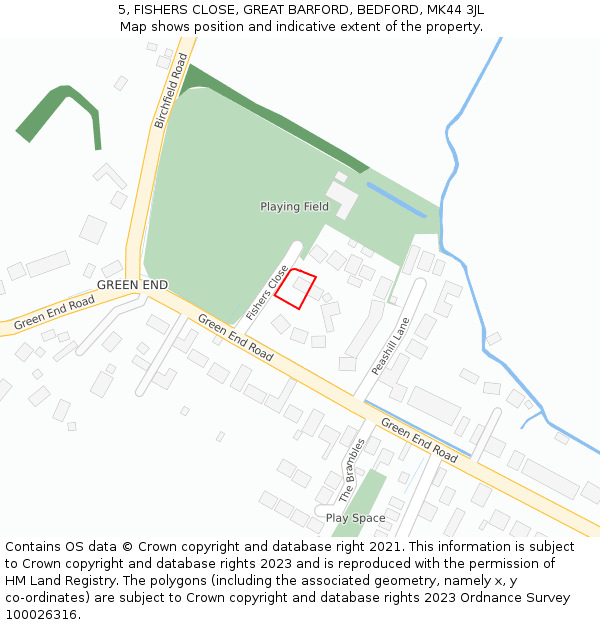 5, FISHERS CLOSE, GREAT BARFORD, BEDFORD, MK44 3JL: Location map and indicative extent of plot