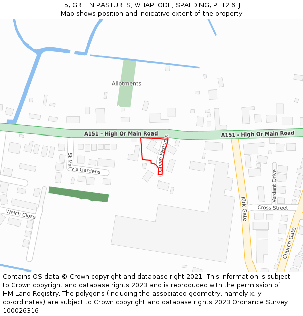 5, GREEN PASTURES, WHAPLODE, SPALDING, PE12 6FJ: Location map and indicative extent of plot