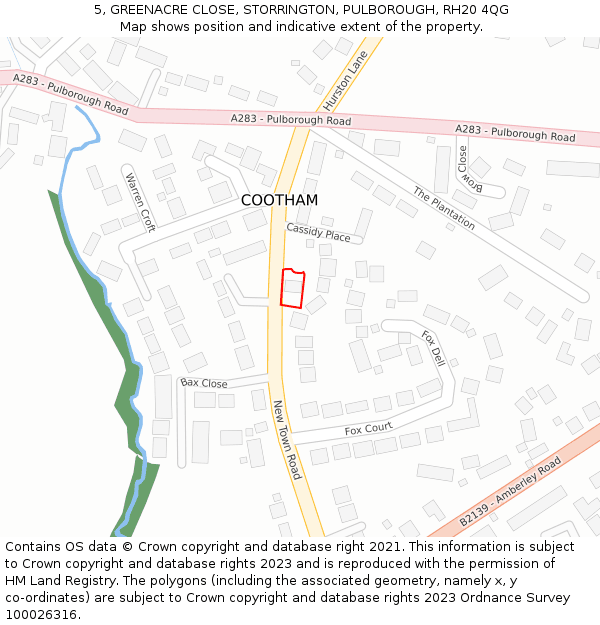 5, GREENACRE CLOSE, STORRINGTON, PULBOROUGH, RH20 4QG: Location map and indicative extent of plot