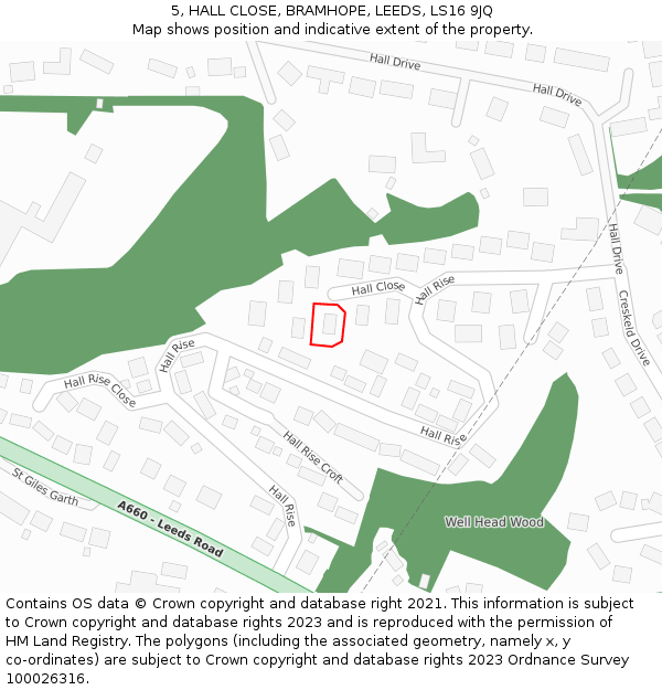 5, HALL CLOSE, BRAMHOPE, LEEDS, LS16 9JQ: Location map and indicative extent of plot